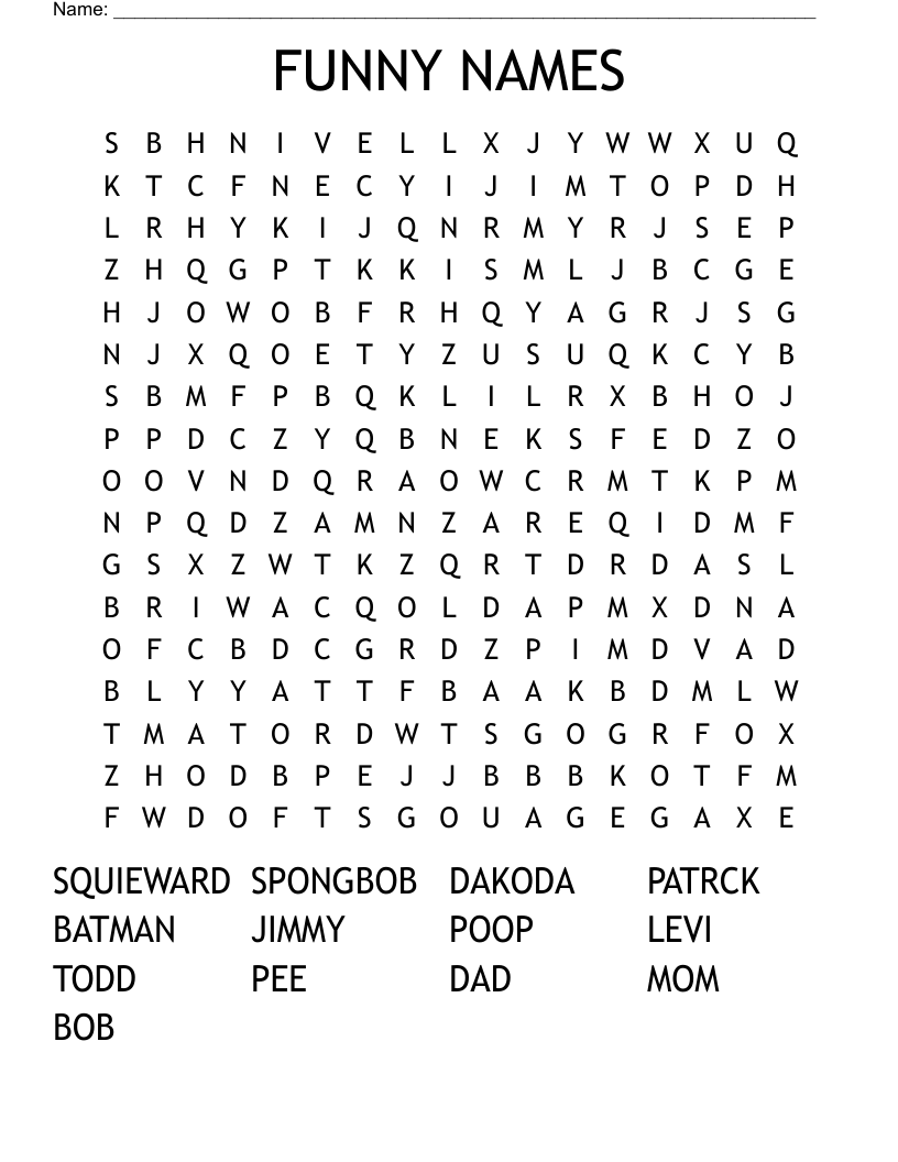 FUNNY NAMES Word Search WordMint