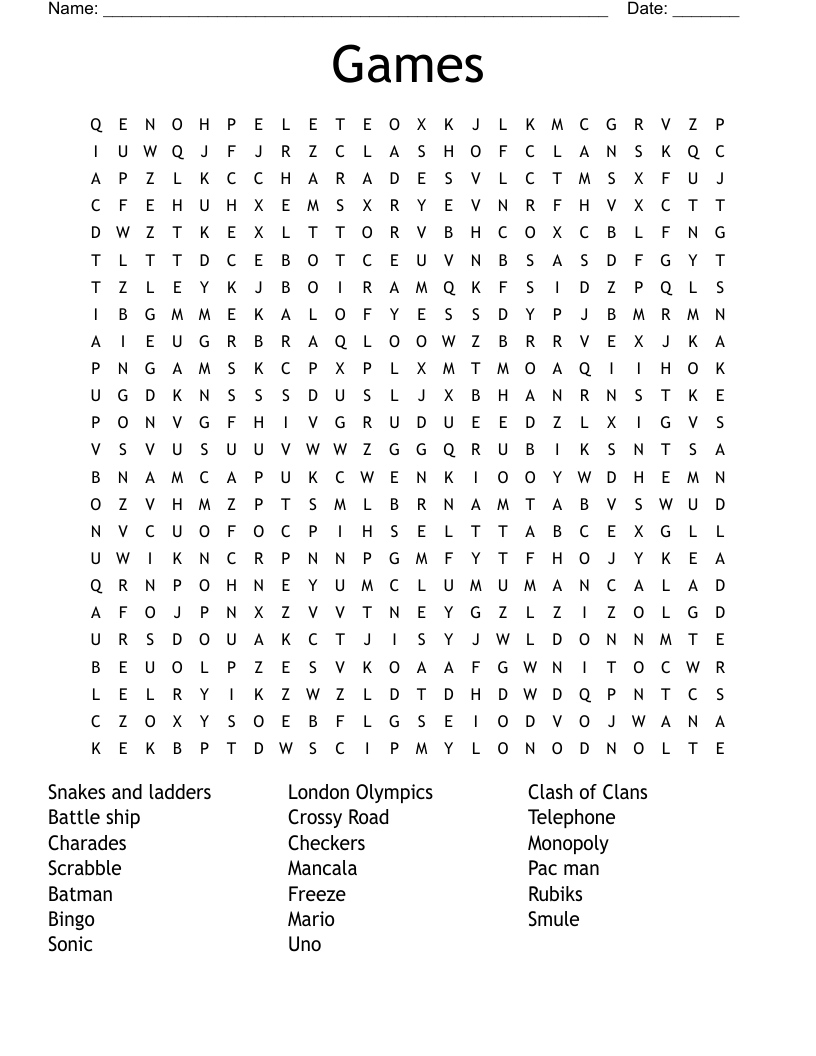 Printable Word Search Game