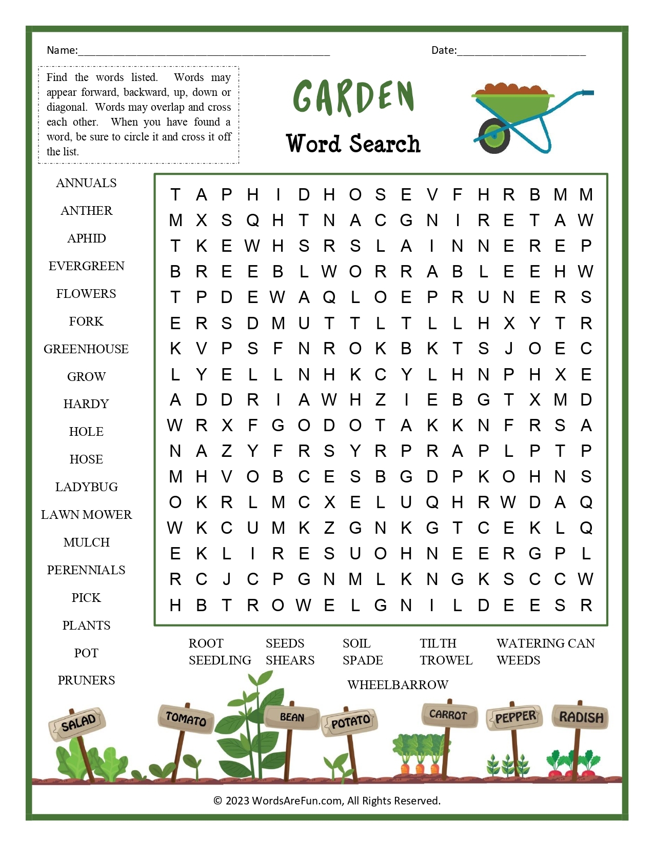 Garden Word Search For Kids
