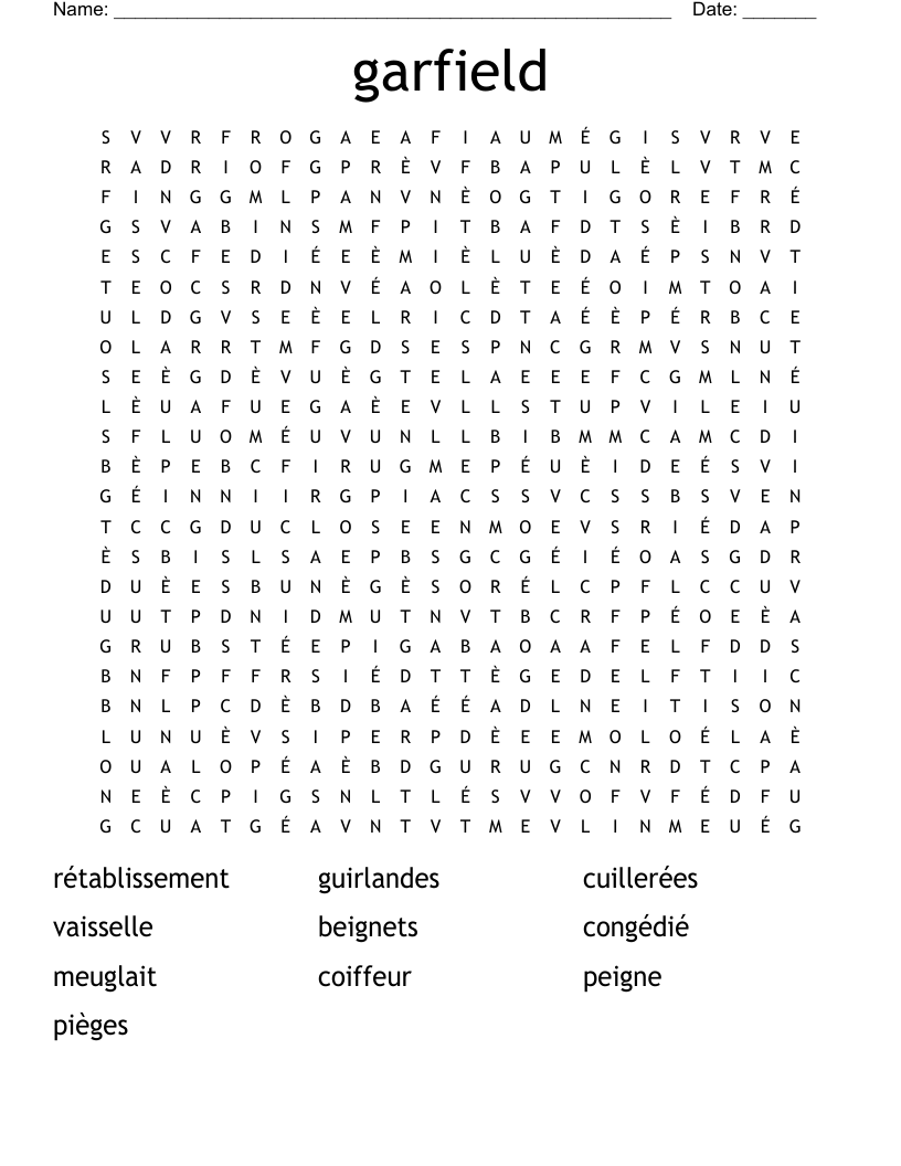 Garfield Word Search WordMint