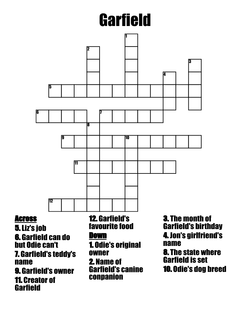 Garfield Word Search WordMint