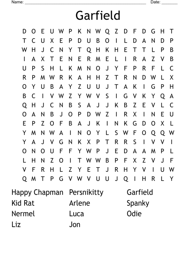 Garfield Word Search WordMint