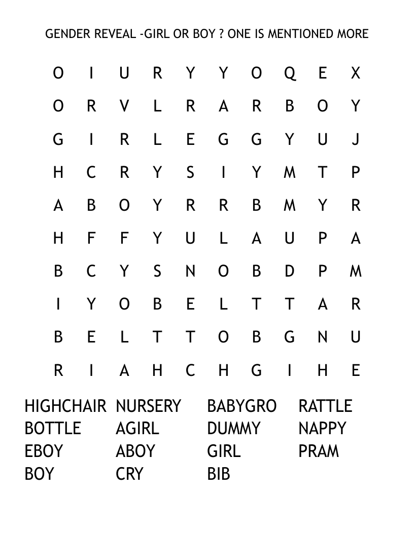 GENDER REVEAL GIRL OR BOY ONE IS MENTIONED MORE Word Search WordMint