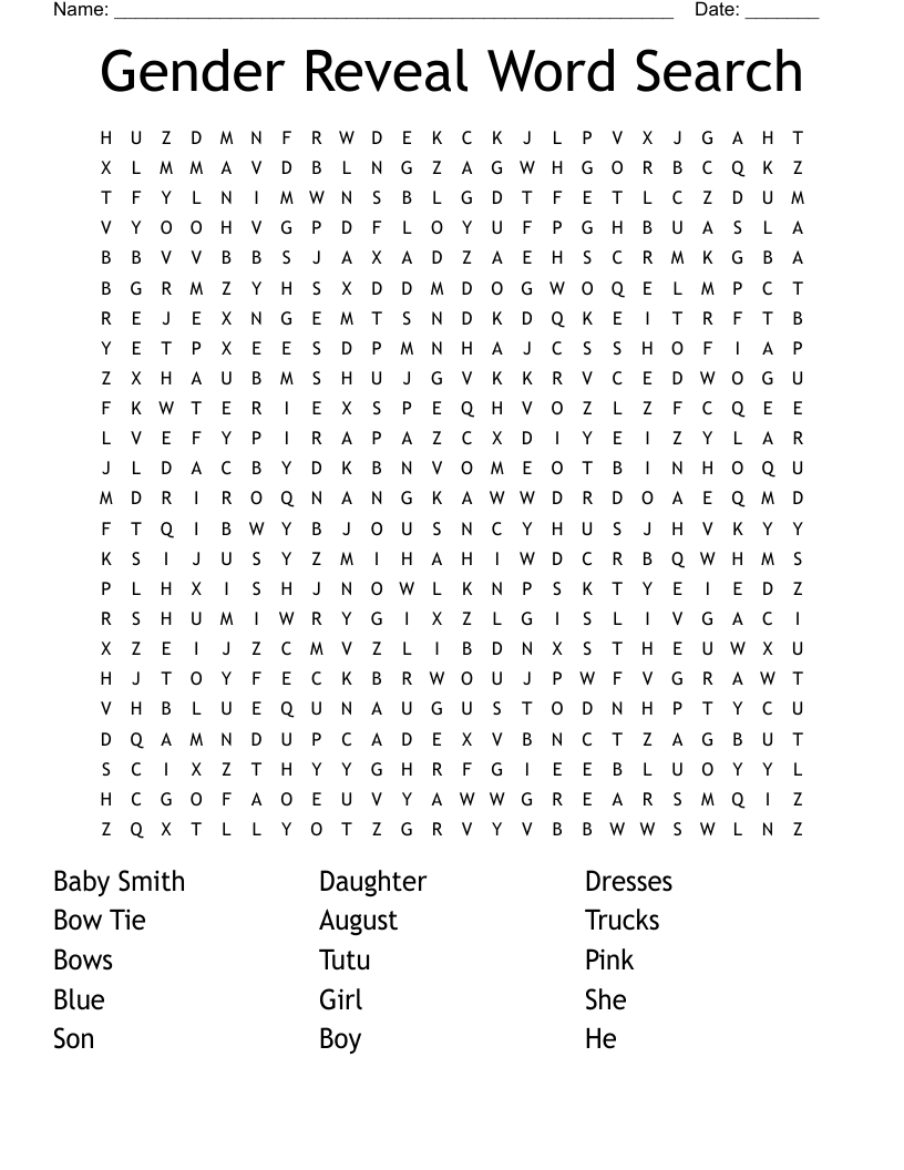 Gender Reveal Word Search WordMint