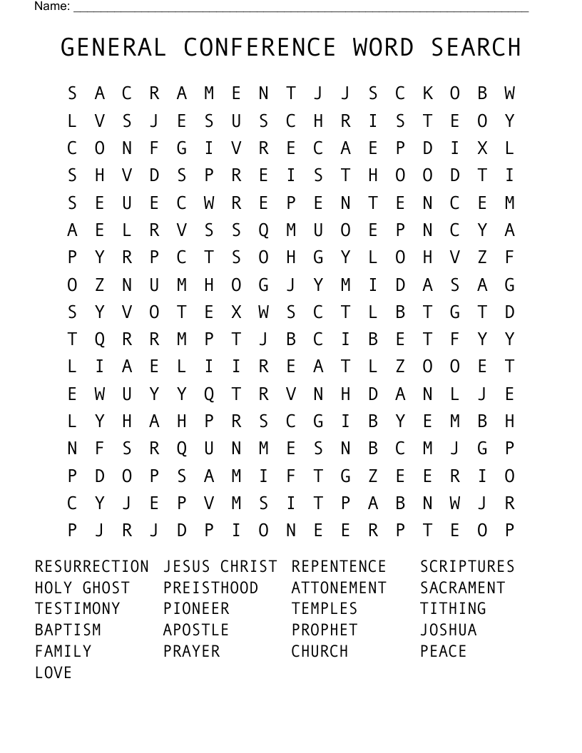 General Conference Word Search Hard WordMint