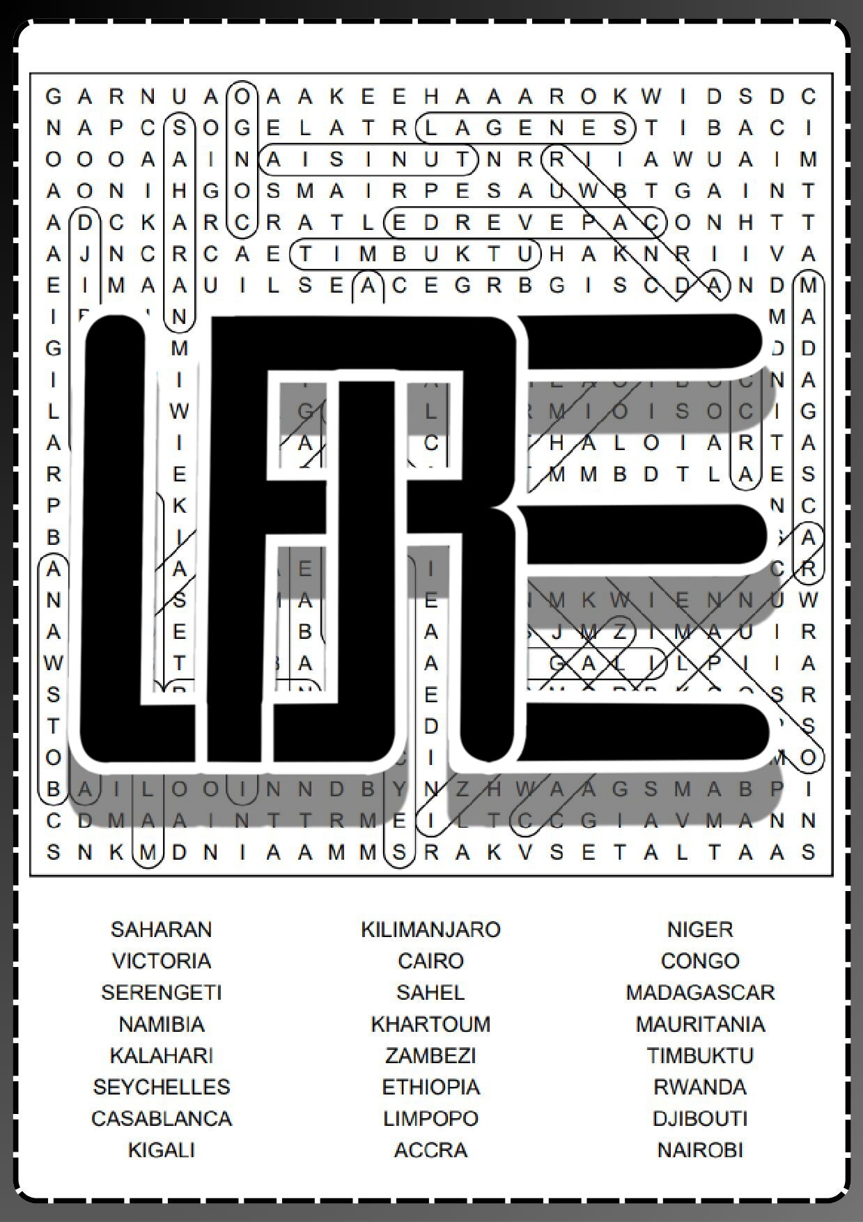 GEOGRAPHY OF AFRICA Word Search Puzzle No Prep Activity Worksheet Morning Work