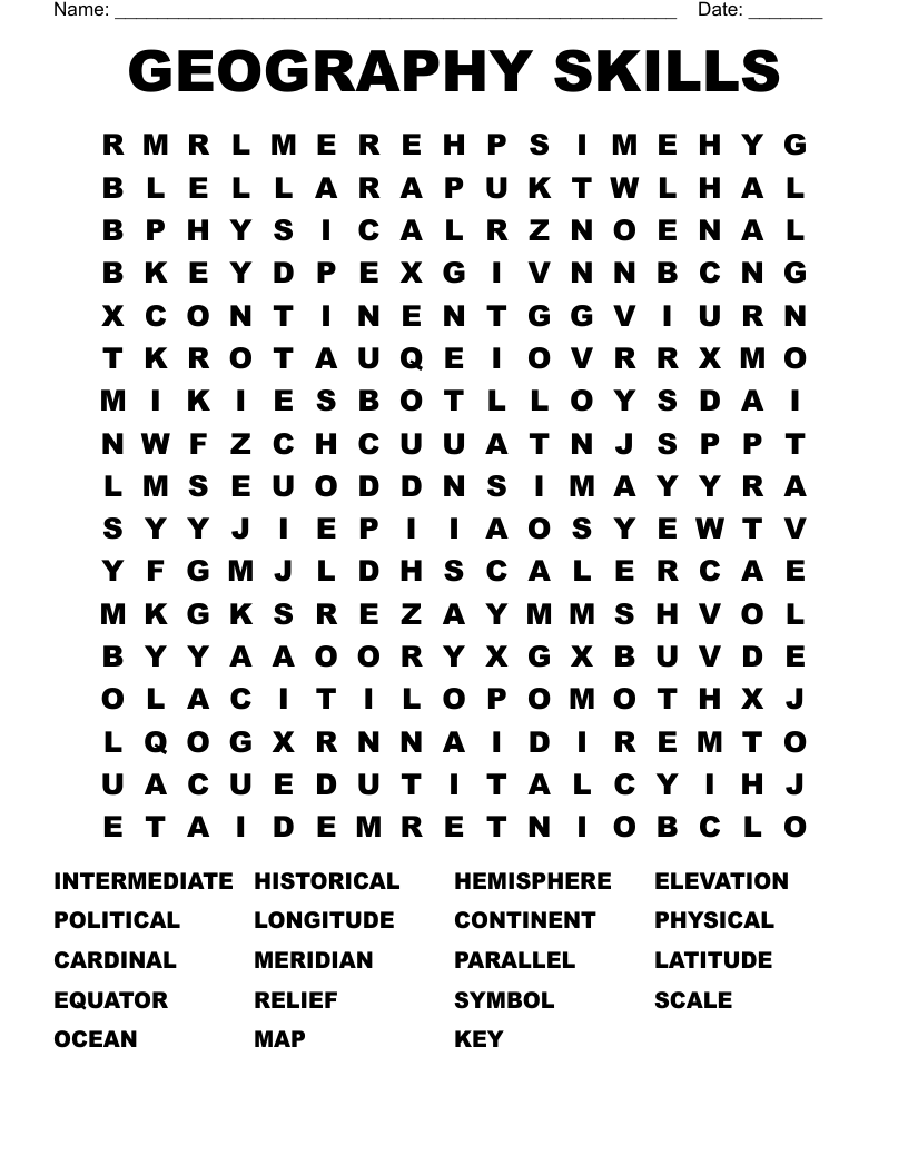 GEOGRAPHY SKILLS Word Search WordMint