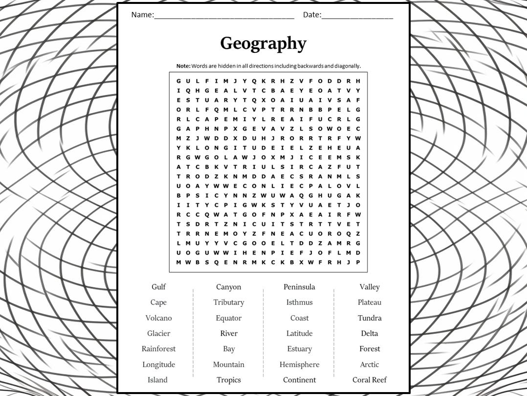 Geography Word Search Free Printable
