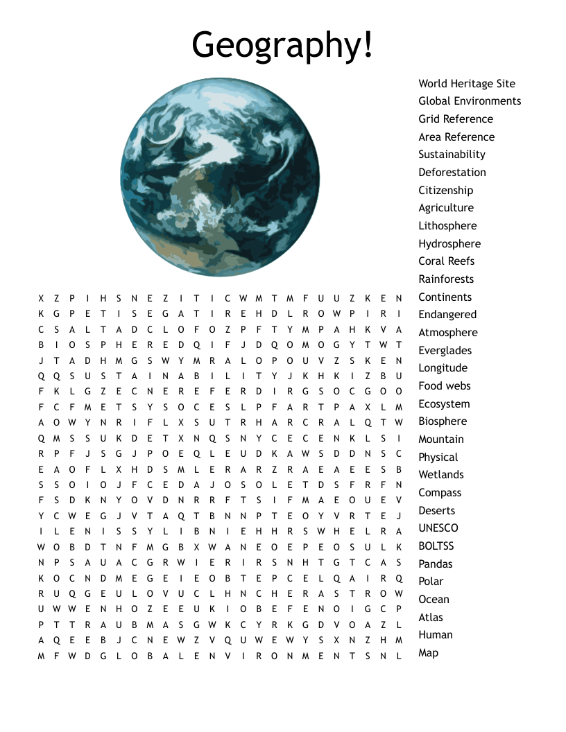 Geography Word Search WordMint