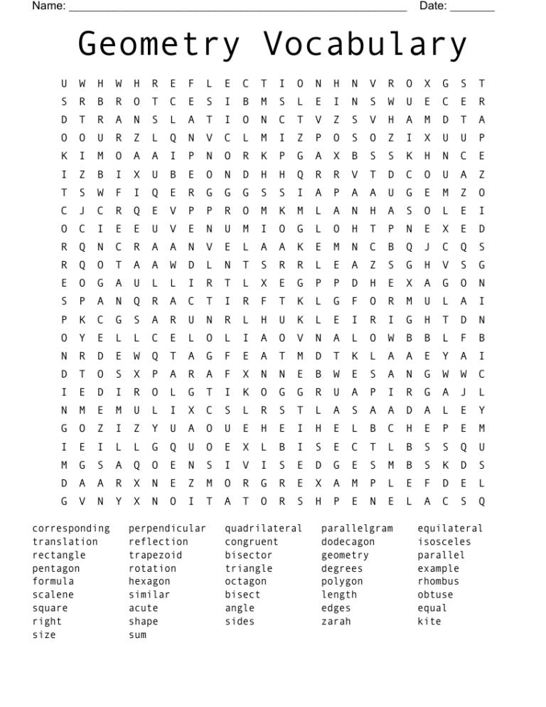 Geometry Vocabulary Word Search WordMint
