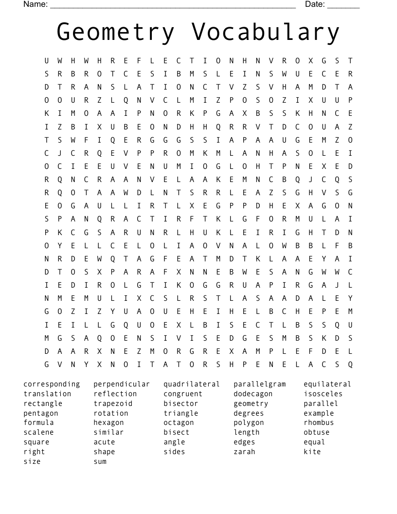 Geometry Vocabulary Word Search WordMint