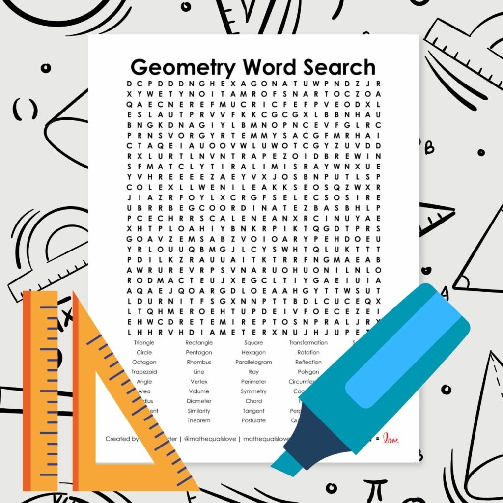 Geometry Word Search Puzzle Math U003d Love