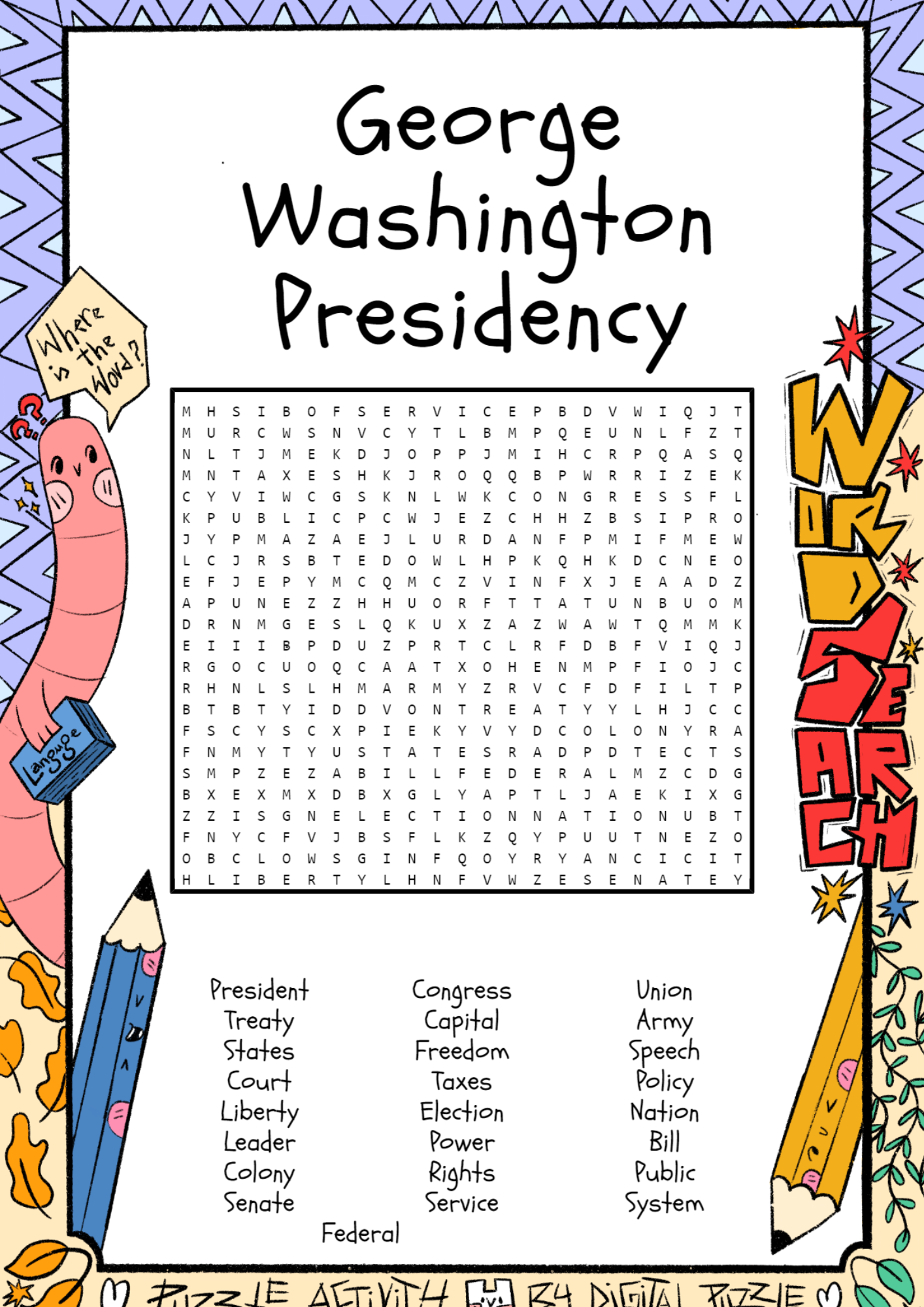 George Washington Presidency Word Search Puzzle Worksheet Activity Made By Teachers