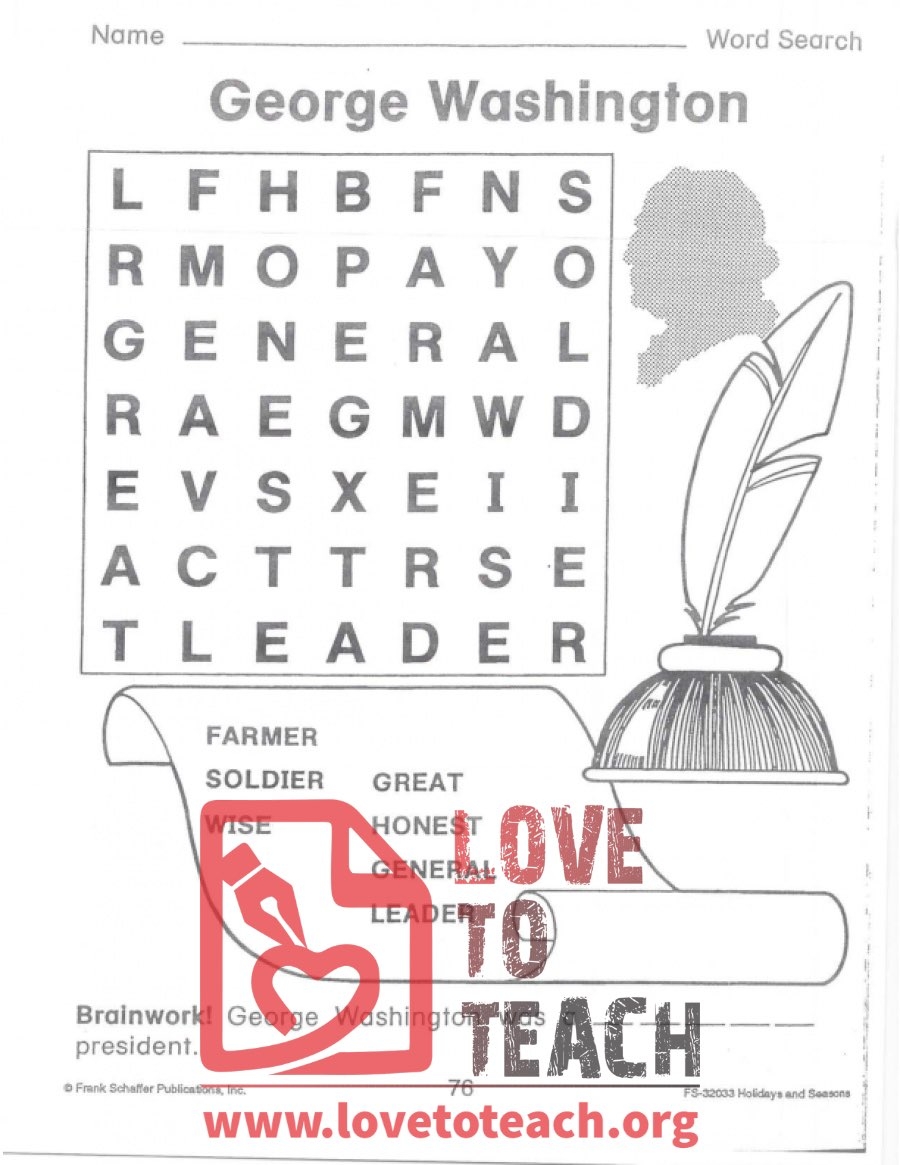 George Washington Word Search LoveToTeach