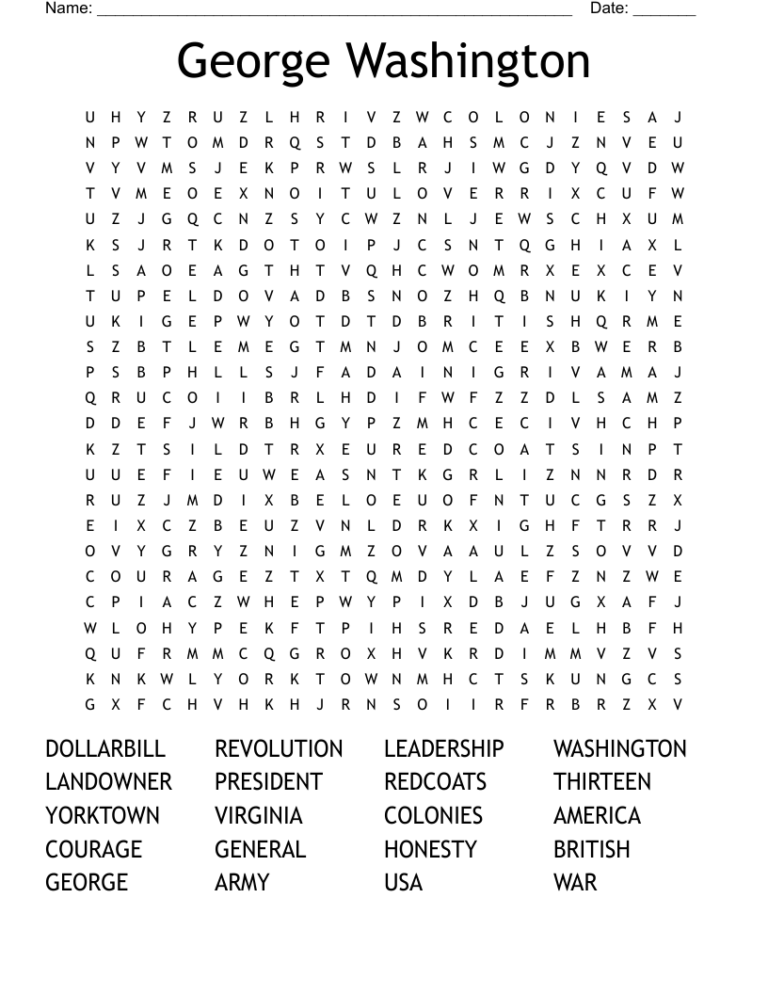 George Washington Word Search WordMint