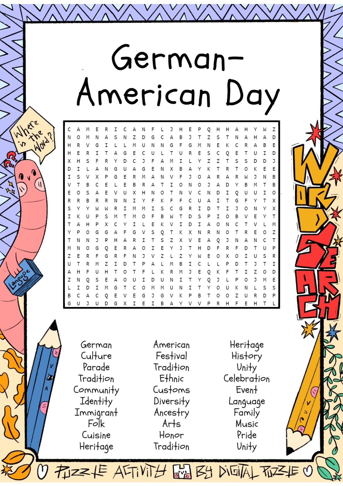German American Day Word Search Puzzle Worksheet Activity Made By Teachers