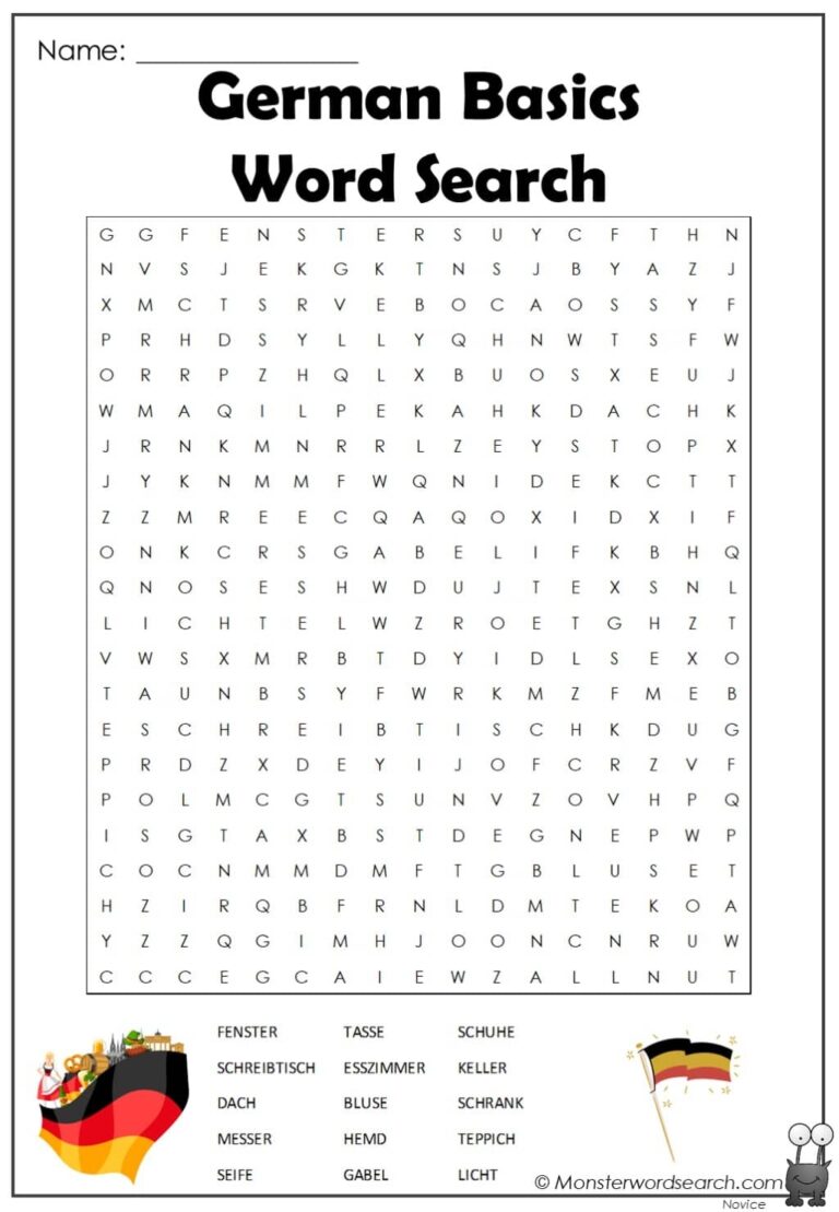 German Basics Word Search Monster Word Search