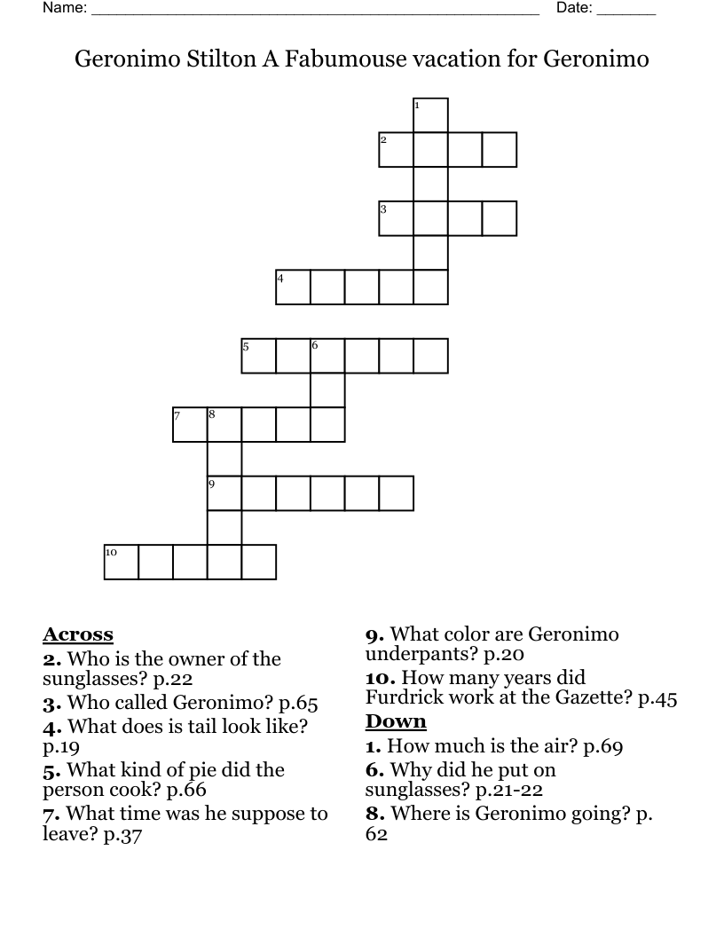 Geronimo Stilton A Fabumouse Vacation For Geronimo Crossword WordMint