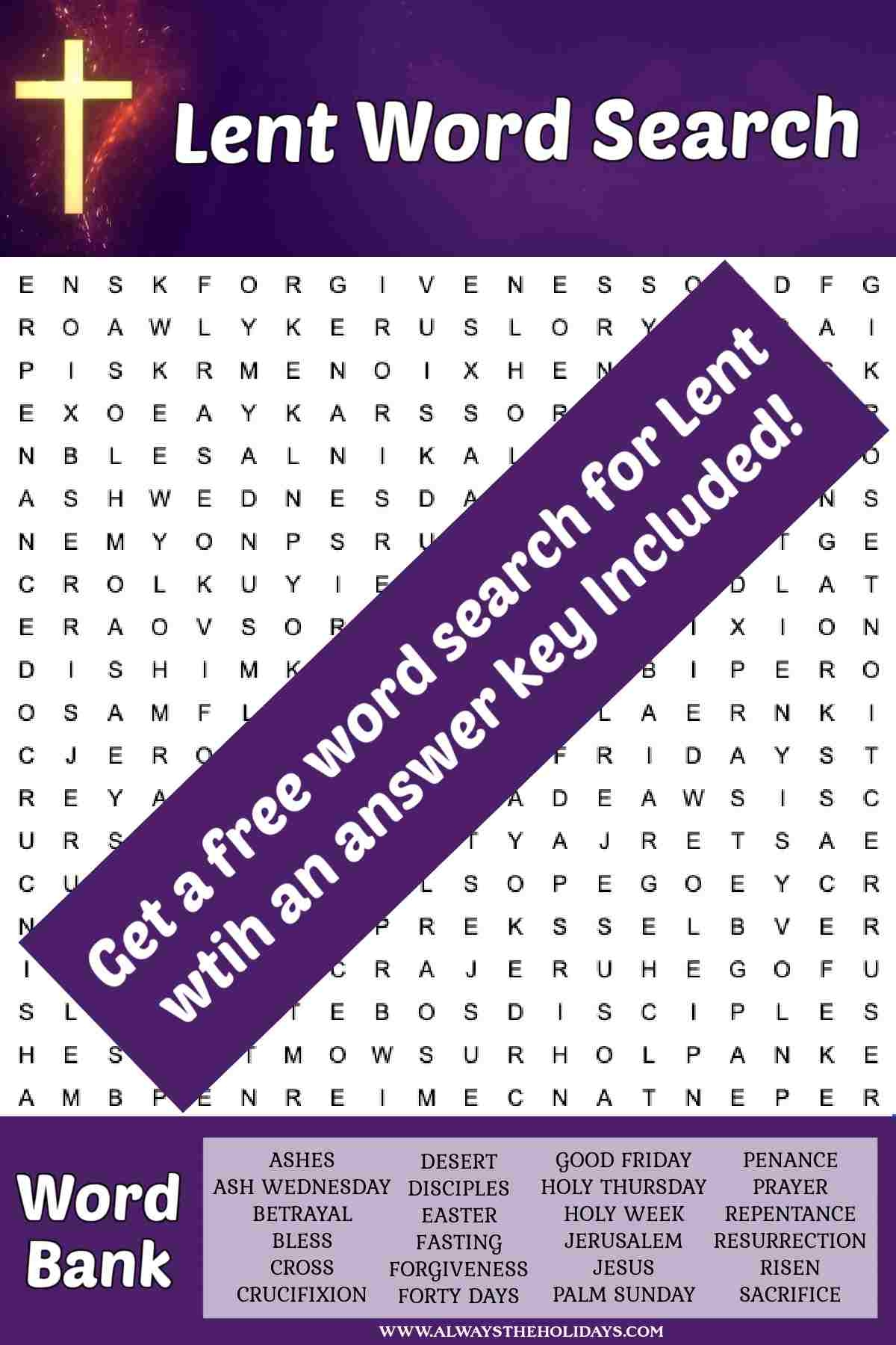 Get A Free Word Search For Lent With An Answer Key Included