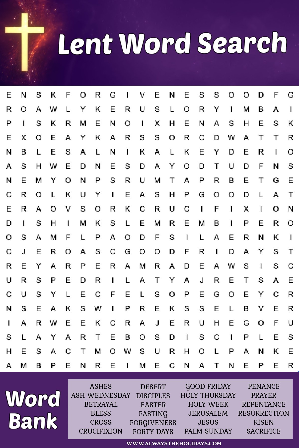 Get A Free Word Search For Lent With An Answer Key Included Get A Free Word Search For Lent With An Answer Key Included