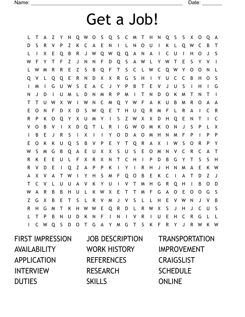 Get A Job Word Search WordMint