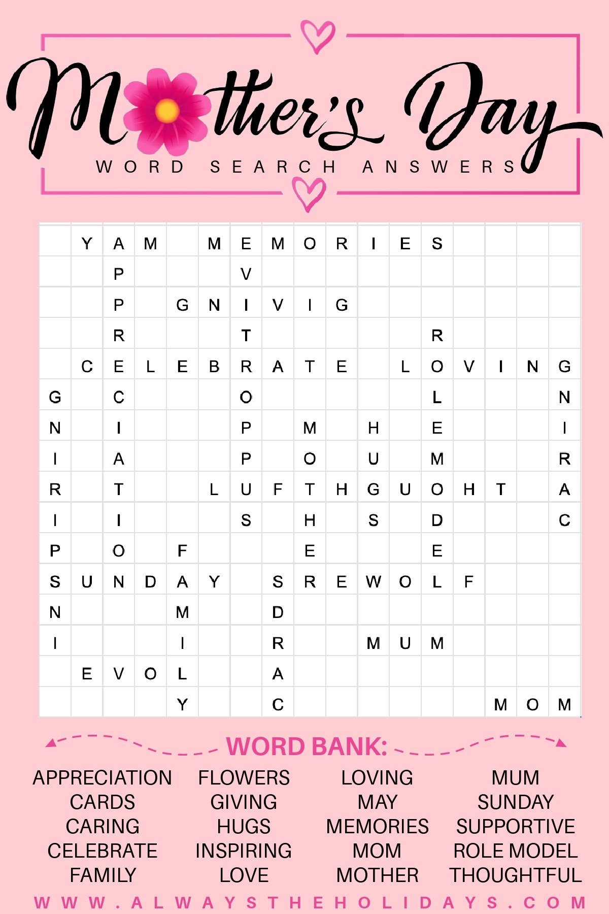 Get A Mother s Day Word Search Free Mother s Day Printable
