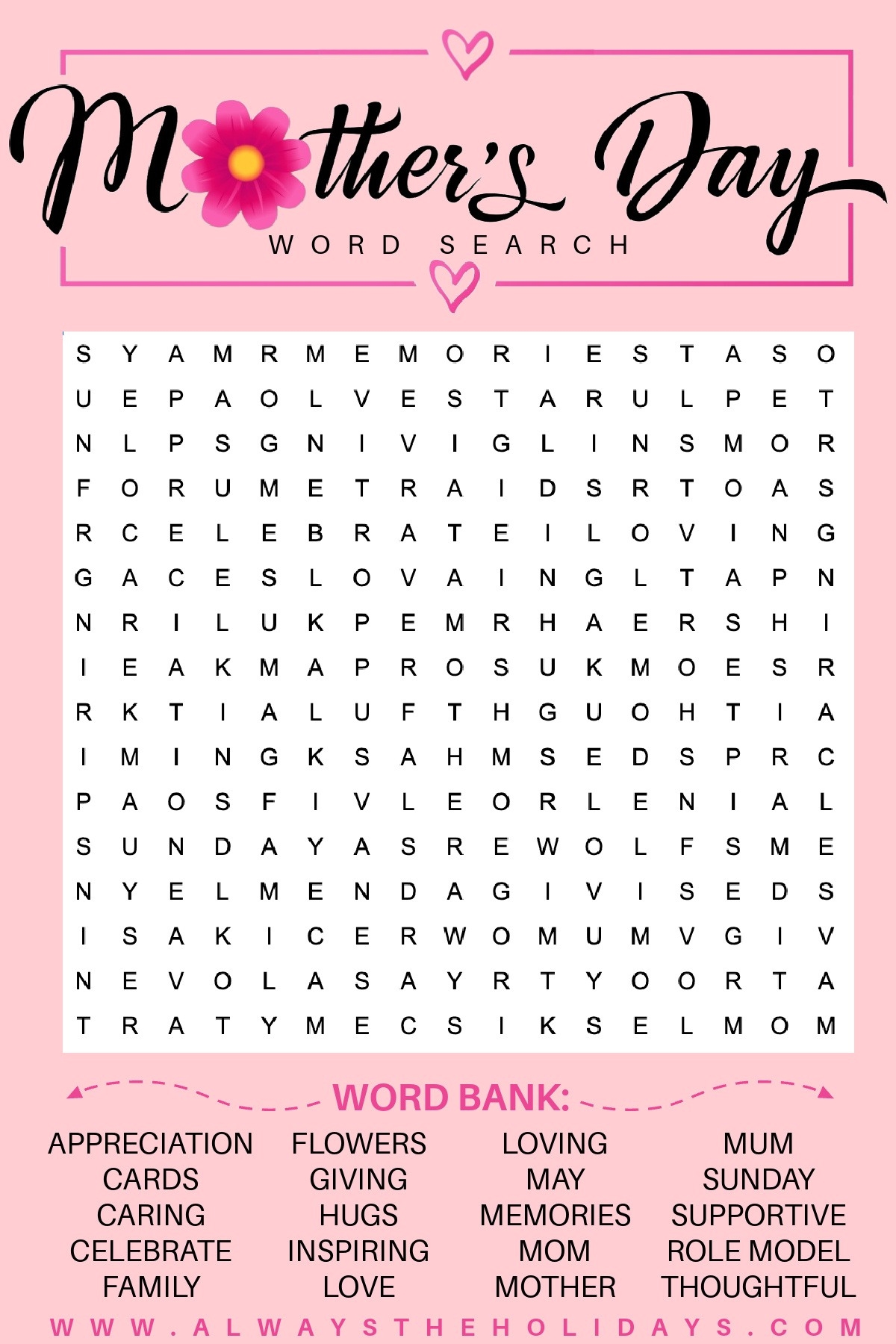 Get A Mother s Day Word Search Free Mother s Day Printable