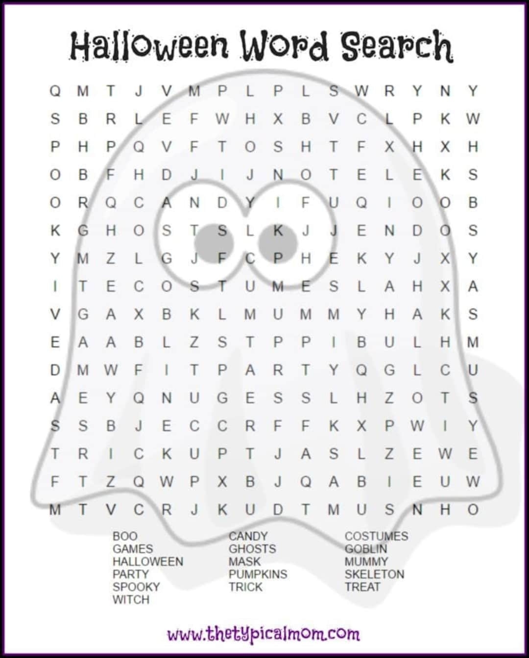 Hallowwen Word Search Printable