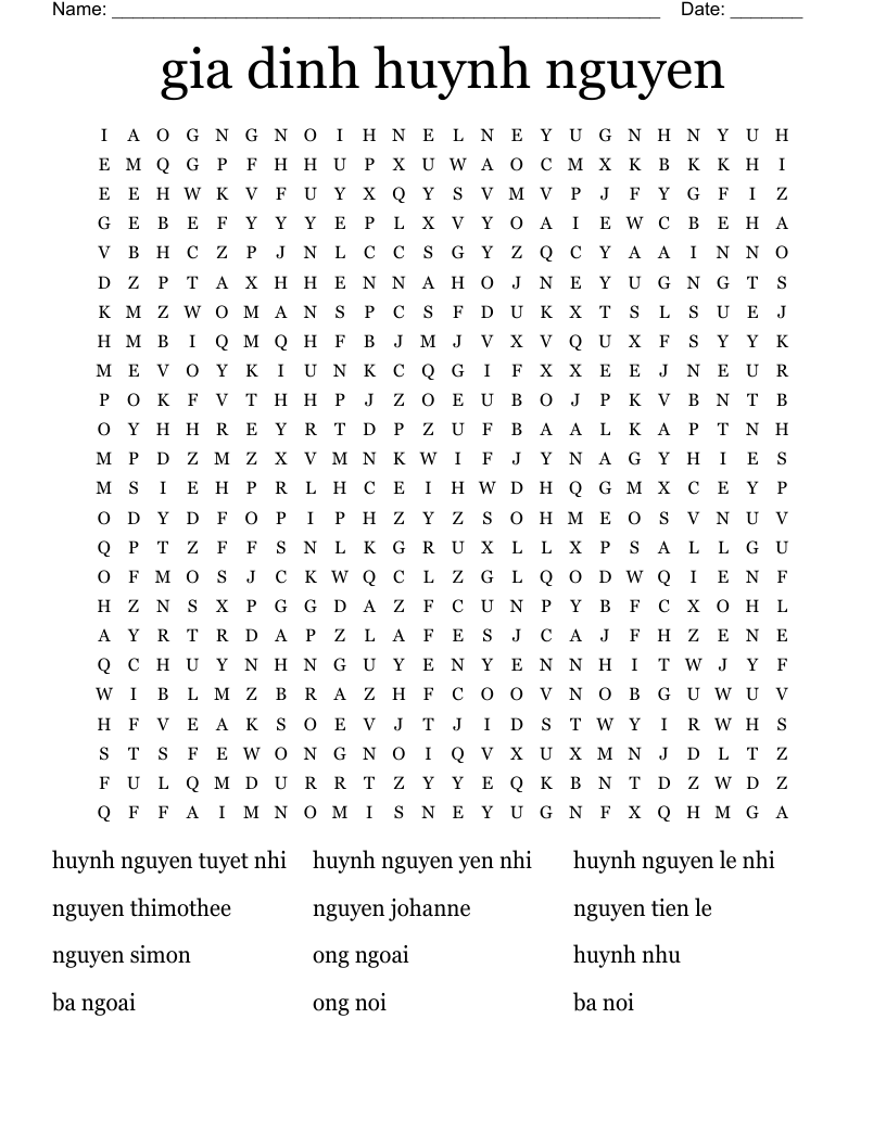 Gia Dinh Huynh Nguyen Word Search WordMint