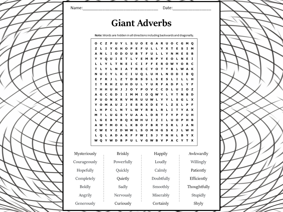 Adverbs Word Search Printable