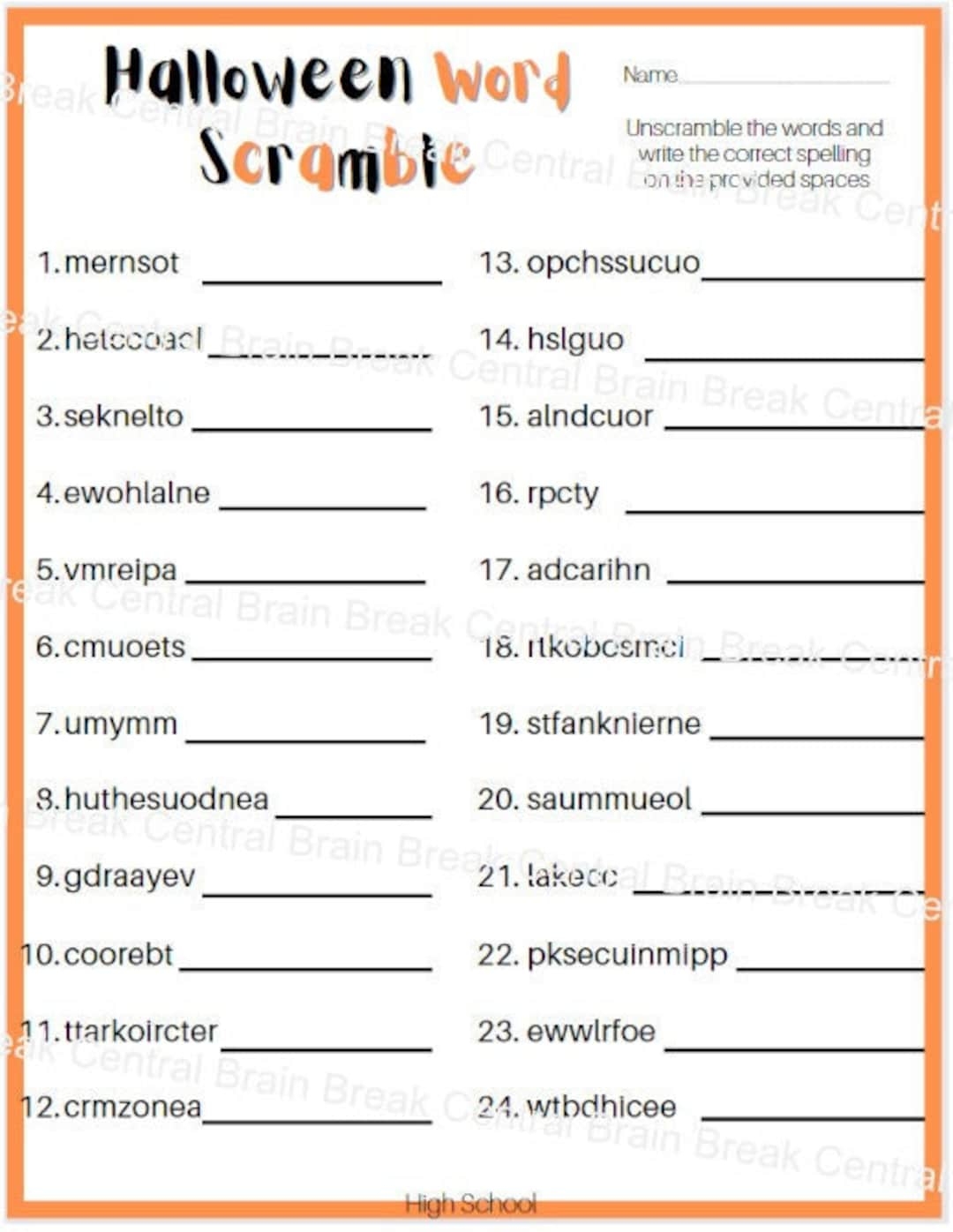 Halloween Word Search High School Printable