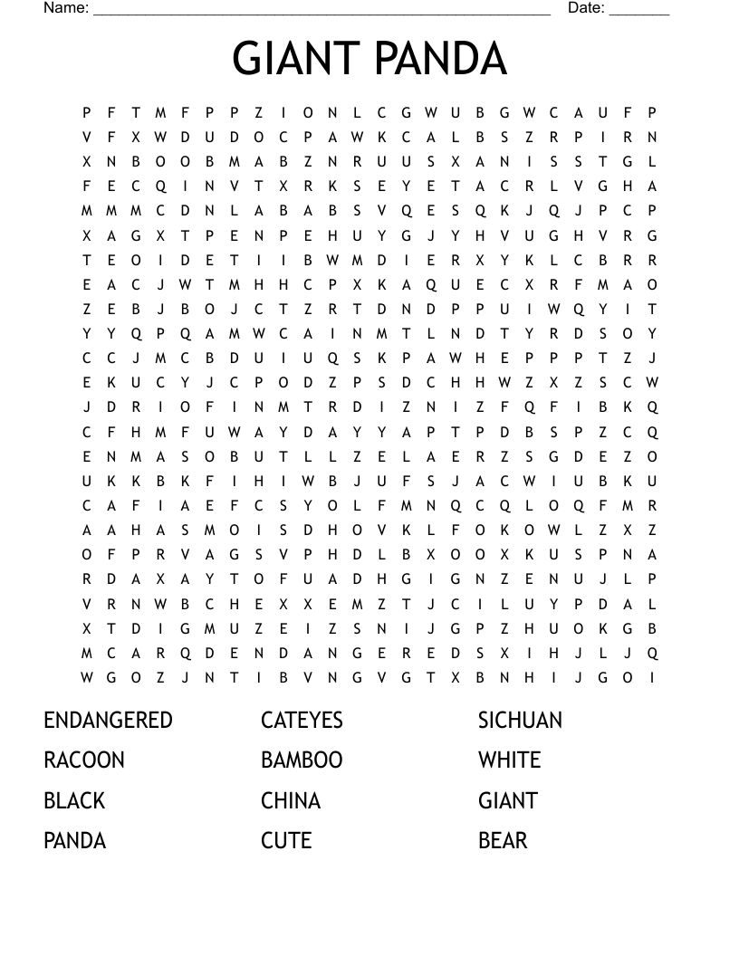 GIANT PANDA Word Search WordMint