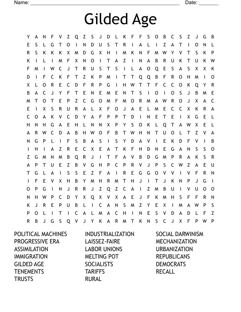 Gilded Age Word Search WordMint