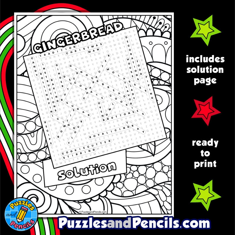Gingerbread Word Search Puzzle Activity Page With Coloring Christmas Wordsearch Made By Teachers