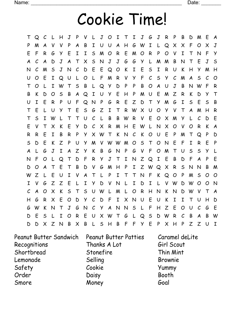 Girl Scout Cookie Word Search WordMint