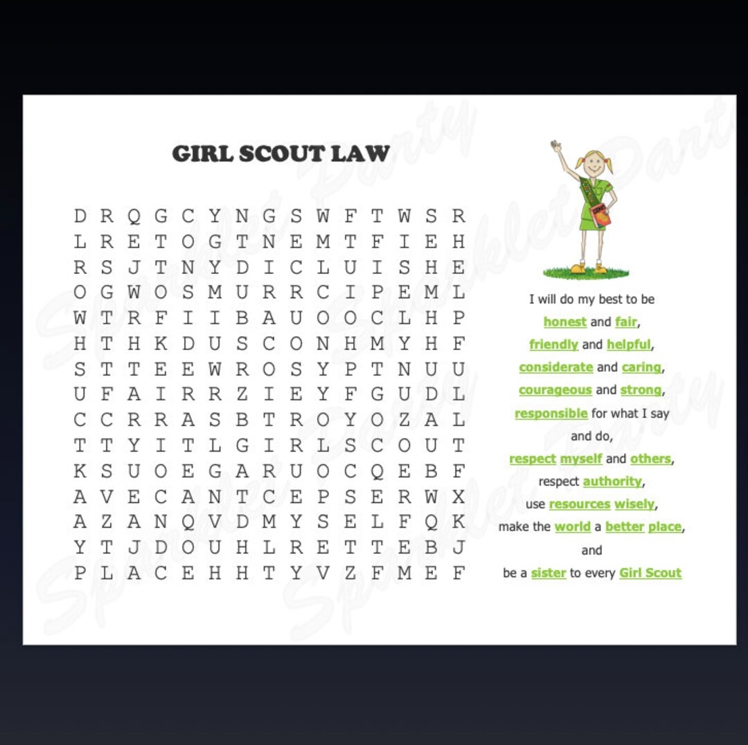 Girl Scout Law Word Search Game Answer Sheet Included Etsy