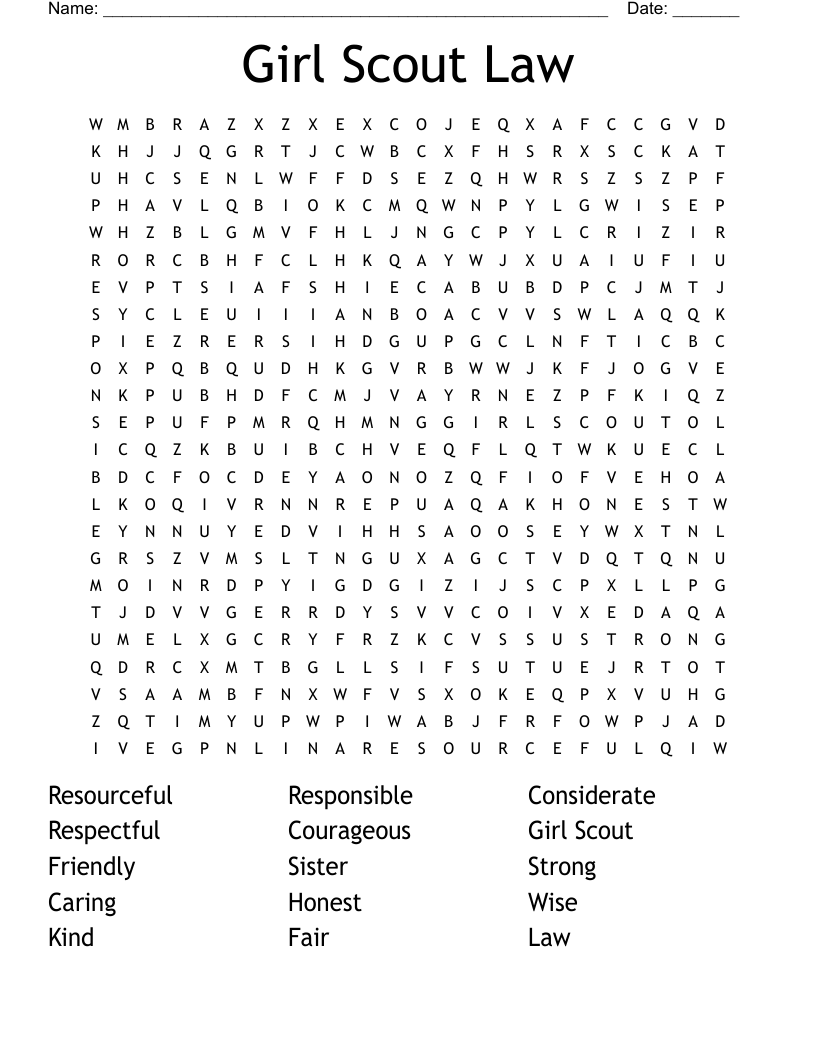 Printable Girl Scout Word Search