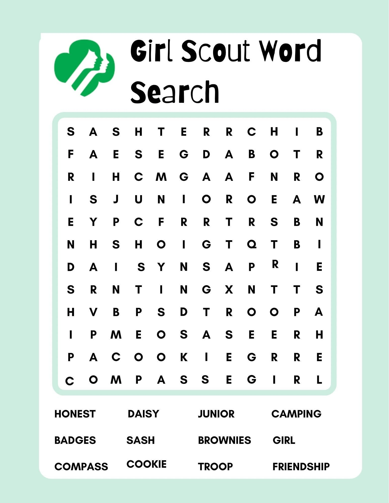 Girl Scout WORD SEARCH Activity Etsy