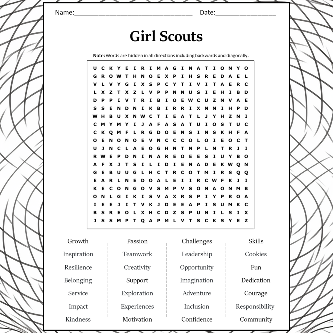Girl Scout Word Search Worksheets Library