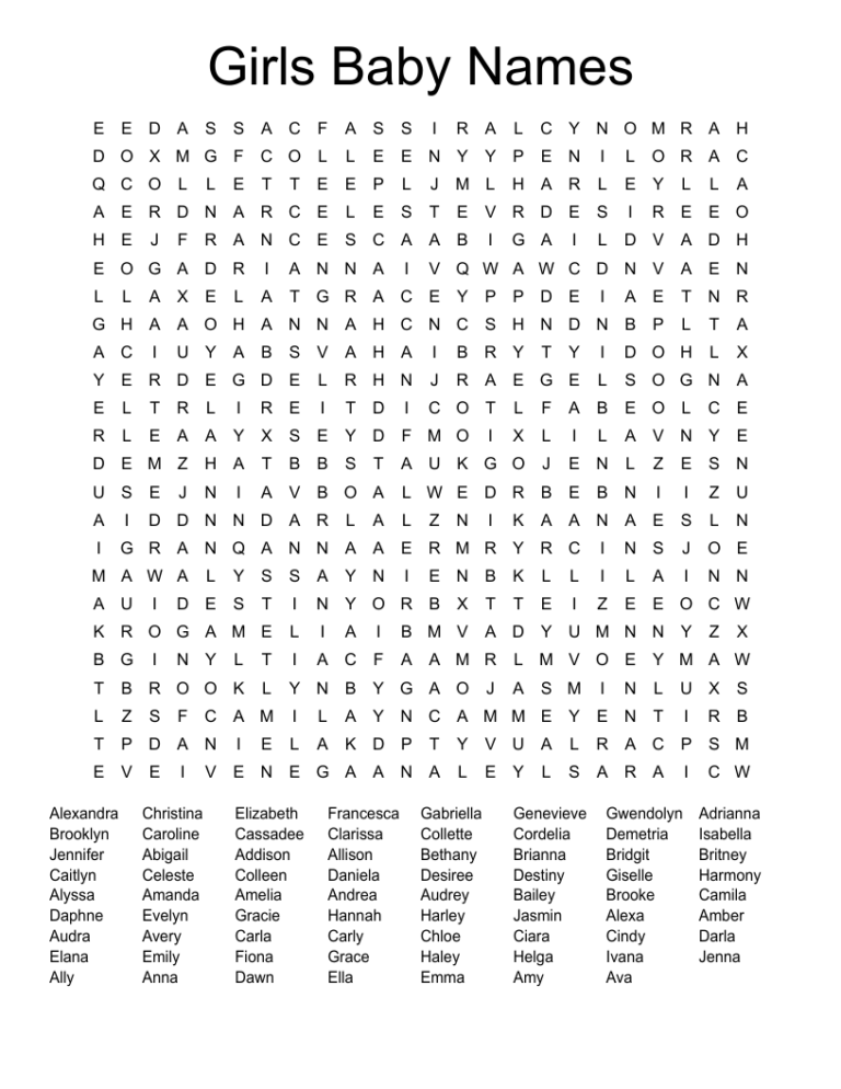 Girls Baby Names Word Search WordMint