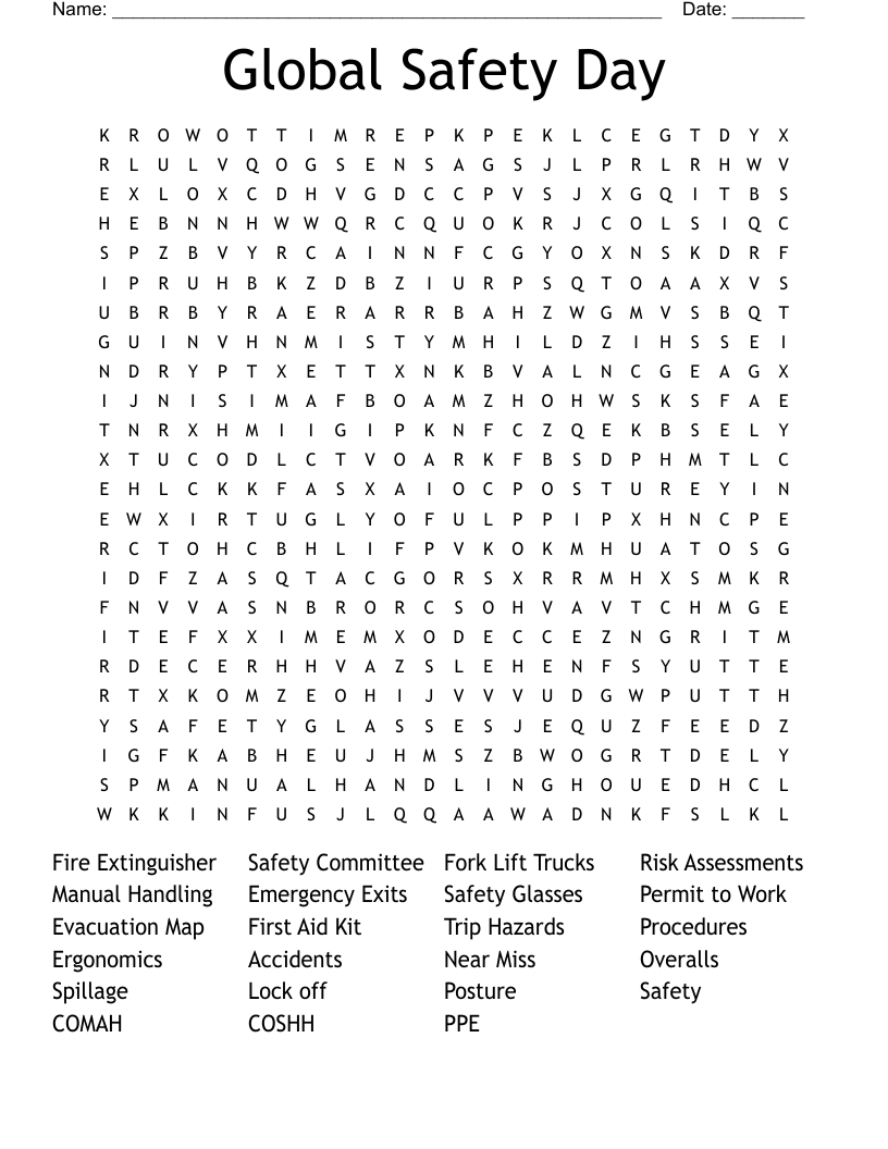 Global Safety Day Word Search WordMint