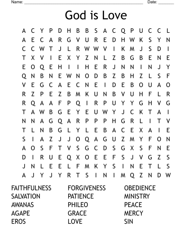 God Is Love Word Search WordMint