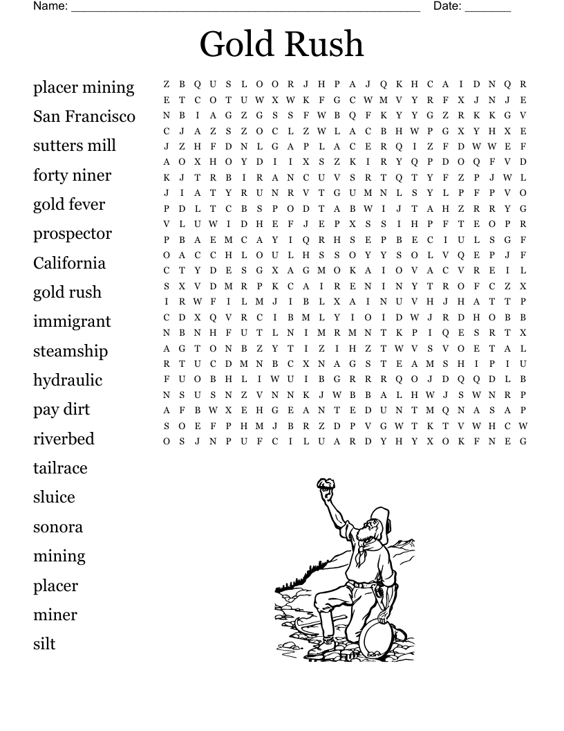 Gold Rush Word Search WordMint
