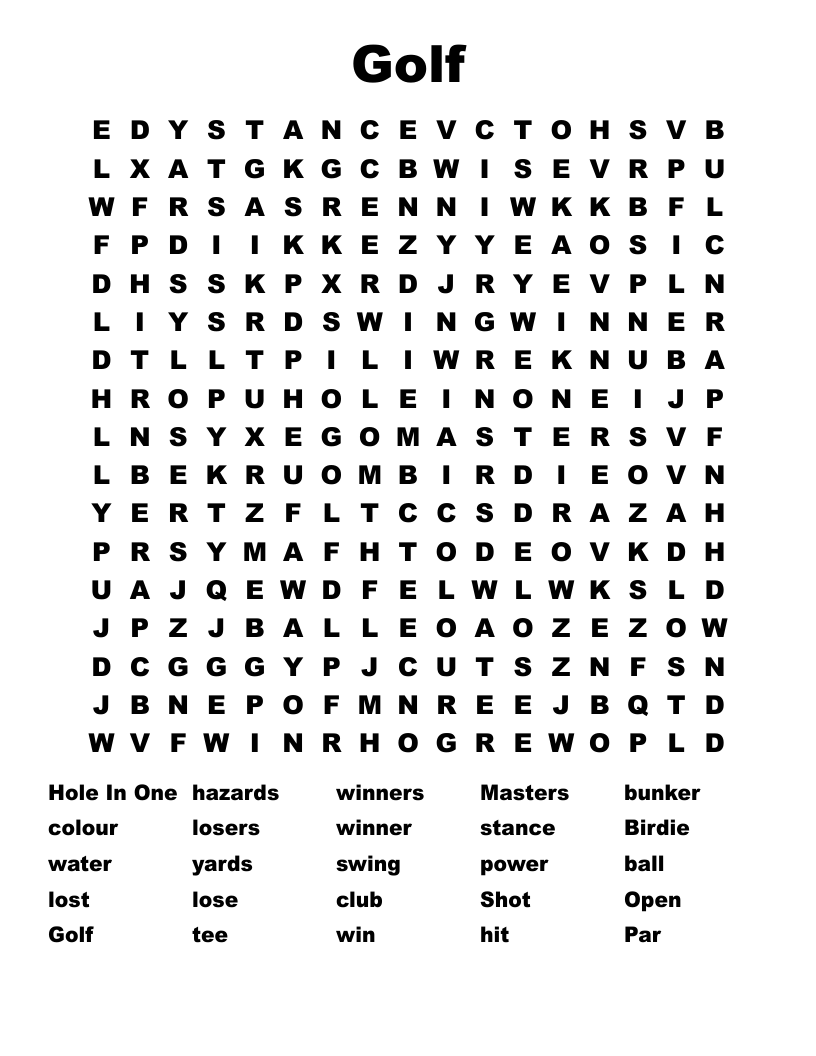 Golf Word Search WordMint