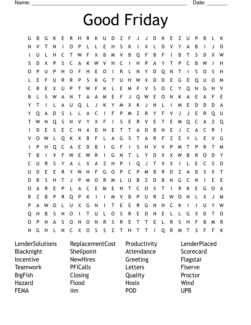 Good Friday Word Search WordMint