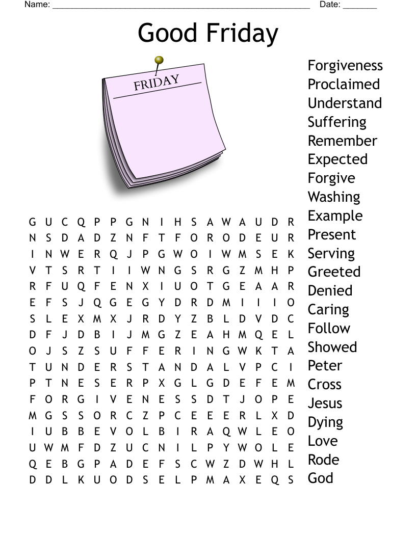 Good Friday Word Search WordMint