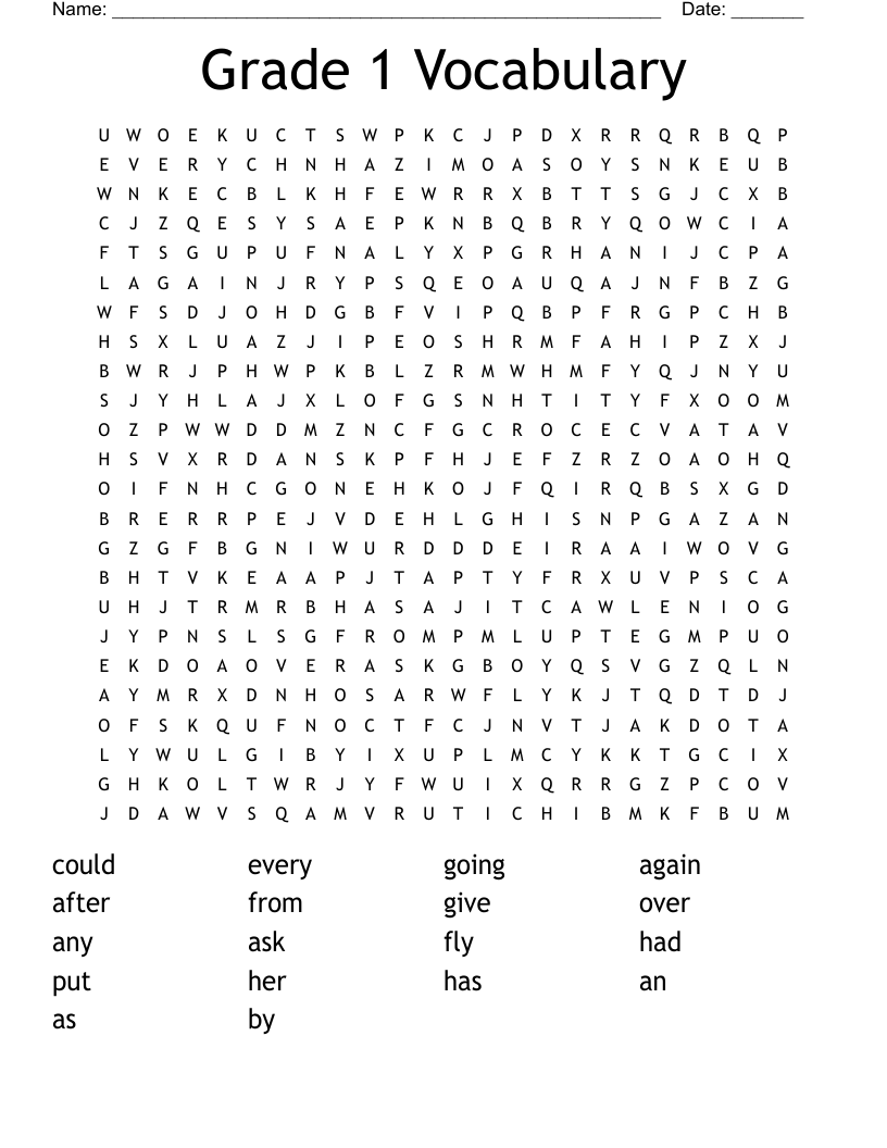Grade 1 Vocabulary Word Search WordMint