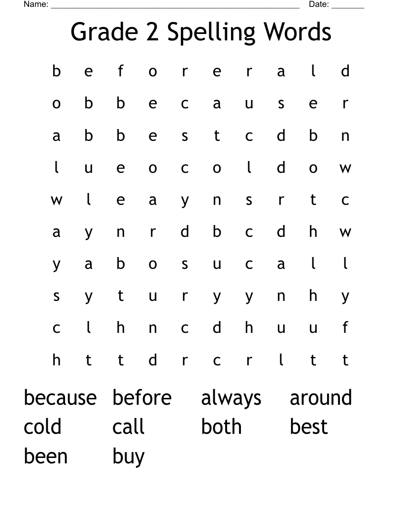 Grade 2 Spelling Words Word Search WordMint