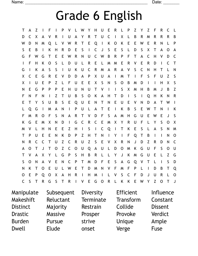 Word Search Games English Printable
