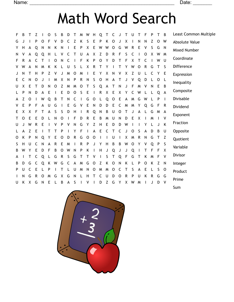 Grade 6 Math Vocabulary Words Word Search WordMint